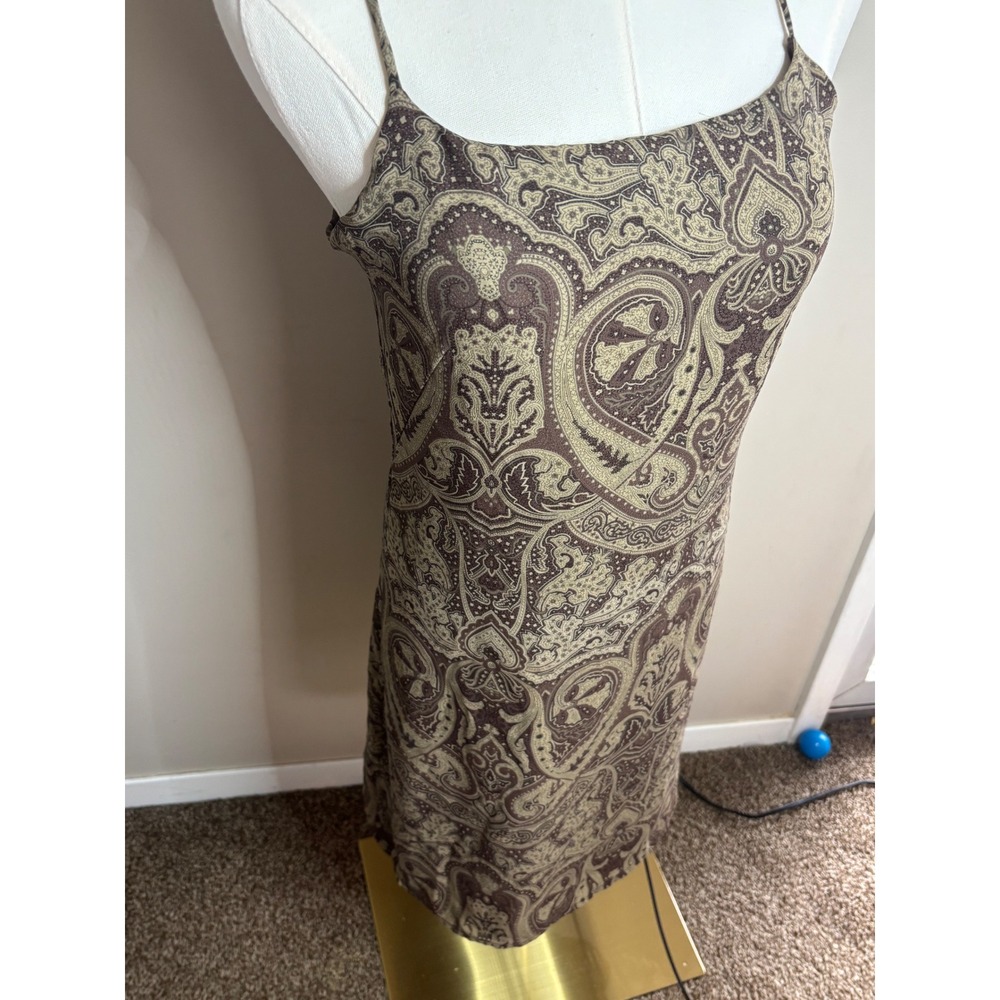 Y2K Old Navy Vintage Brown Paisley Slip Dress Sleeveless Square Neck Mini Size 2